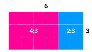 A 6x3 grid where every cell is a square. A 4x3 area is filled in pink and a 2x3 area filled with cyan.