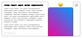 An illustration showing a card layout issue, where a gradient card transitioning from pink to blue is smaller than its surrounding container, creating a visible gap around it. The problem is emphasized with a frustrated smiley emoji placed above the gradient card, and a checkbox is present in the top right corner of the container.